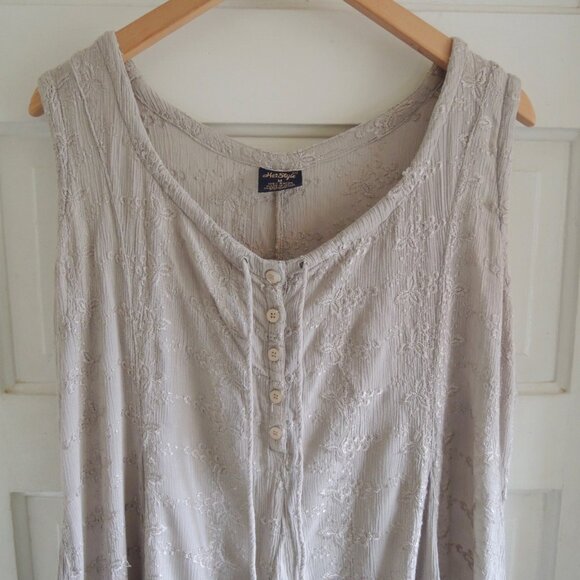 HerStyle Sage Gray Green Embroidered Hippie Dress M *Runs L - Picture 3 of 10